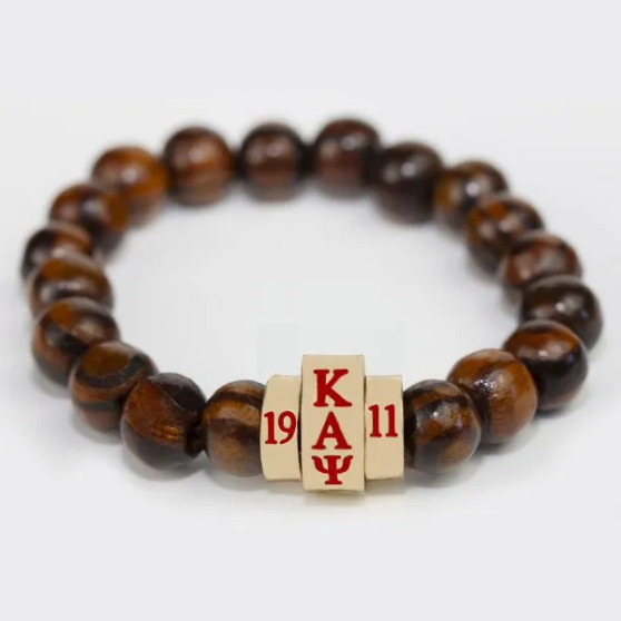 G1646 KAPPA ALPHA PSI NATURAL WOOD BEAD BRACELET W STAINLESS STEEL CHARM 650