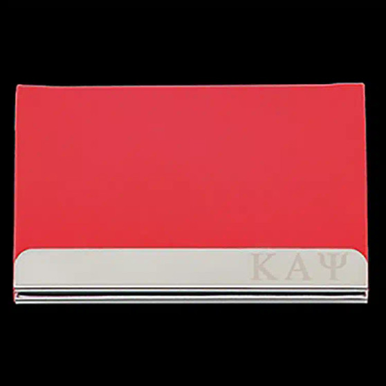 G457-KAPPA ALPHA PSI LASER ENGRAVED BUSINESS CARD HOLDER STAINLESS STEEL WITH RED LEATHER 450