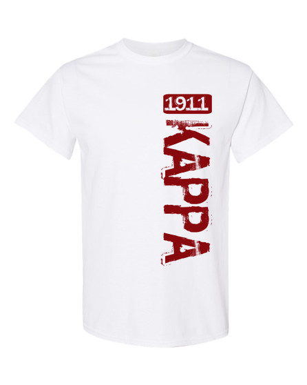 White Kappa Alpha Psi 1911 Year Hollister T-shirt with distressed crimson vertical KAPPA graphic