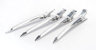 Close-up of four Diane Aluminum Duckbill Clips, highlighting the rust-resistant silver finish and extra-long 3.5 inch design.