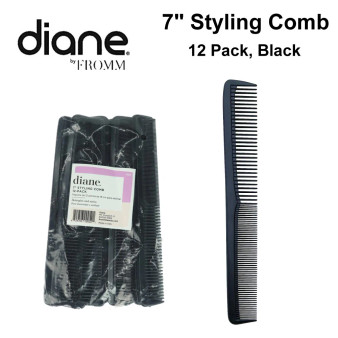 Diane 7" Styling Comb 12 Pack bulk packaging. Shows the plastic-wrapped bundle of combs, confirming the black color and professional value.