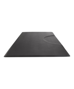 Side angle view of the Comfort Plus Super Soft Rectangular Salon Mat (3' x 5'), showcasing the 5/8-inch thick anti-fatigue cushioning and the standard chair depression located on the long edge.