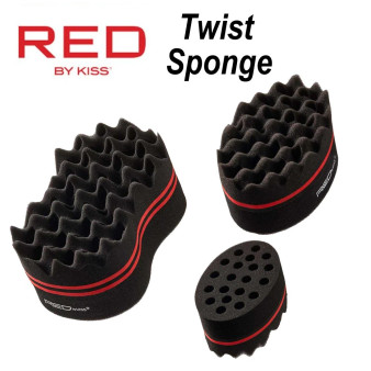 Collection view of the RED Twist Sponge Double Side sizes, displaying the Jumbo, Medium, and Mini sponges to show the different shape options and dual-sided hole patterns for versatile styling.