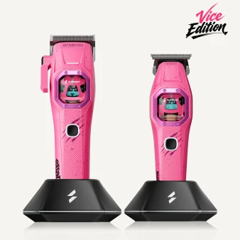 SUPRENT FANGS Vice Edition pink clipper and trimmer on charging docks