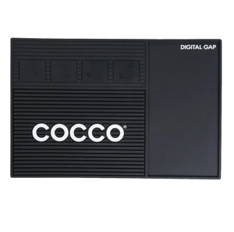 Empty Cocco Magnetic Barber Arsenal Mat 18x12 showing magnetic slots, Digital Gap branding, and large COCCO logo