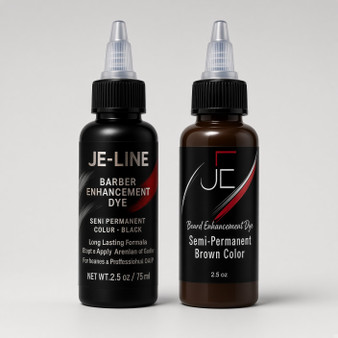 J.E-LINE semi-permanent beard enhancement dye, black and brown, 2.5 oz