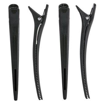 Soft 'n Style Carbon Clips 4-1/2" 4 pack – heat-resistant sectioning clips for barbers at Weiss Barber Supply.