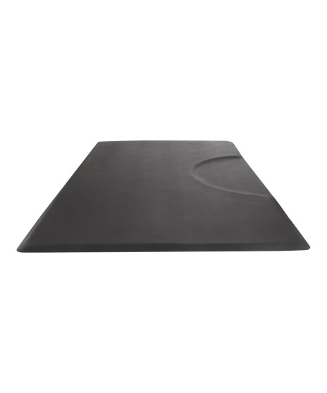 Side angle view of the Comfort Plus Super Soft Rectangular Salon Mat (3' x 5'), showcasing the 5/8-inch thick anti-fatigue cushioning and the standard chair depression located on the long edge.
