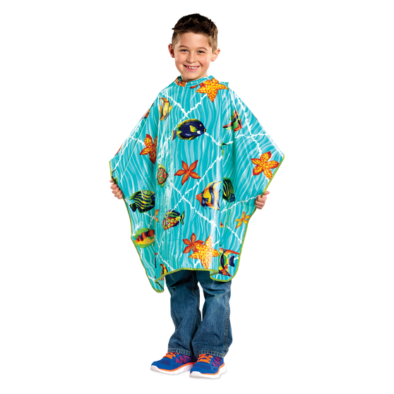 Scalpmaster 3095 Tropical Fish Cutting & Styling Kiddie Cape – waterproof snap closure cape for young barber clients at Weiss Barber Supply.
