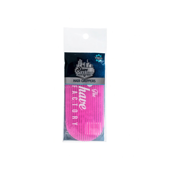The Shave Factory pink hair grippers 2-pack in retail packaging for sectioning hair during cuts
