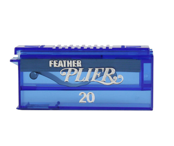 Jatai Feather Plier Blades 20 Pack in Blue Dispenser – unguarded razor blades with built-in disposal pocket