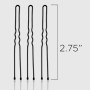 Image showing three Fromm U-shape hair pins with a graphic callout confirming the 2.75" size and crimped design for strong hold in thick hair.