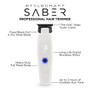 StyleCraft Saber Trimmer infographic showing Long-Life Digital Brushless Motor, Black DLC blades, 3-hour battery, and full metal body
