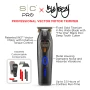 StyleCraft SC423B x 360 Jeezy Trimmer IN3 Vector Motor infographic showing Gold X-Pro Wide blade, customizable components, metal housing, and 3.5 hour runtime