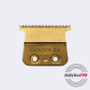 Close-up of the BaBylissPRO GoldFX 2.0 Deep-Tooth T-Blade (FX707G2). Shows the Gold Titanium coating and deep teeth for cutting thick hair.