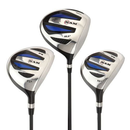 Ram Golf EZ3 Mens Graphite Wood Set - Driver, 3 & 5 Wood - Headcovers Included