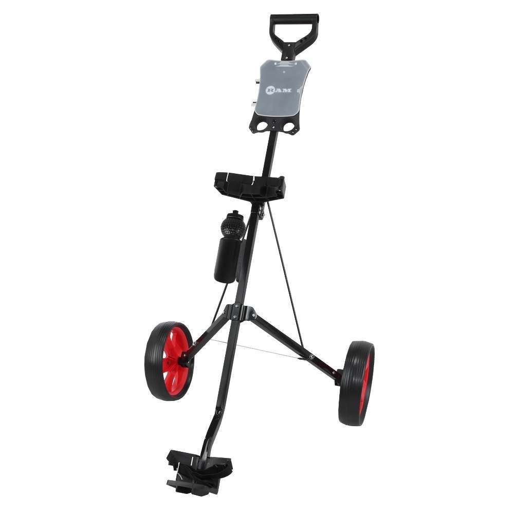 Ram Golf 2 Wheel Folding Steel Pull Cart w/ Water Bottle, Scorecard Holder  