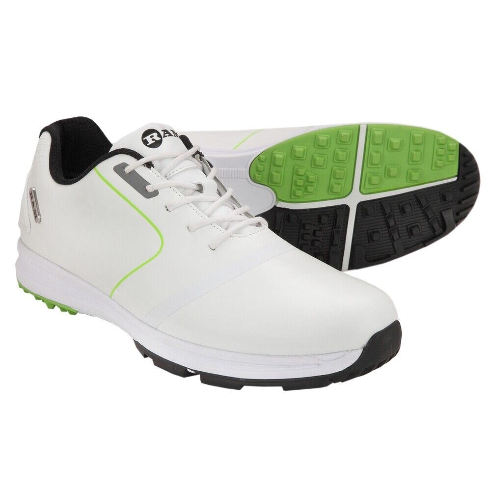 Ram Golf Player Mens Waterproof Golf Shoes White/Green - RamGolf.com