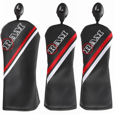 Ram Golf Ram FX Golf Club Headcovers For Driver, Woods and Hybrid, Black (1-3-X)