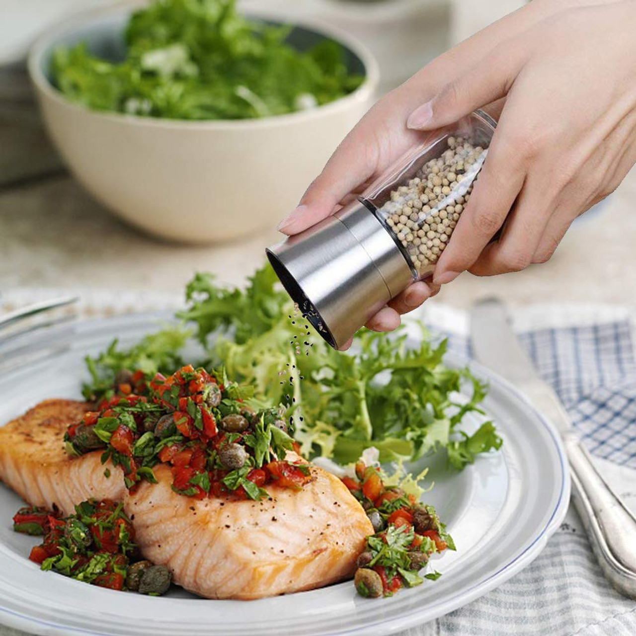 1PC Adjustable Salt Pepper Grinder Stainless Steel Glass Mill