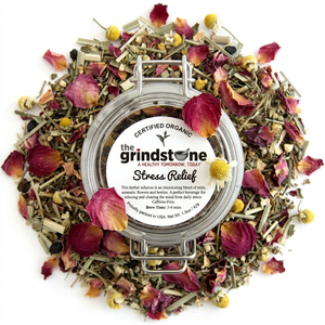 ORGANIC STRESS RELIEF TEA, Caffeine Free Herbal Infusion, Wellness Tea Collection, 1.5 oz. Jar