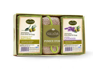 Traditional Olive Oil Soap & Pumice Stone Gift Pack | ASSORTED | All Natural | Assorted Aroma Fragrances | Made in Ancient Crete, Greece | 2 Soaps 3.53 oz. Each Traditional Olive Oil Soap & Pumice Stone Gift Pack | ASSORTED | All Natural | Assorted Aroma Fragrances | Made in Ancient Crete, Greece | 2 Soaps 3.53 oz. Each