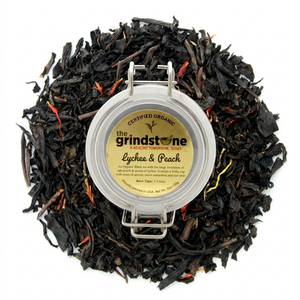 Organic Lychee & Peach Tea, Black Tea Infused with Lychee & Peach, Dessert Tea Collection, 2 Oz Jar
