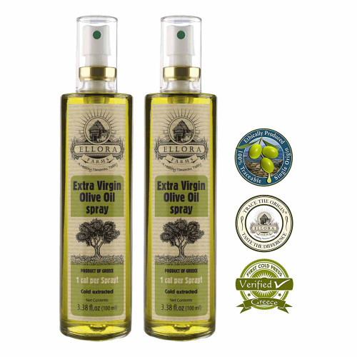 Extra Virgin Olive Oil in Glass Spray Bottle | Clog Free | One Calorie Per Spray | Single Origin & Traceable Olive Oil | Harvested in ancient Crete, Greece | 3.38 oz. Bottle | 2 Pack