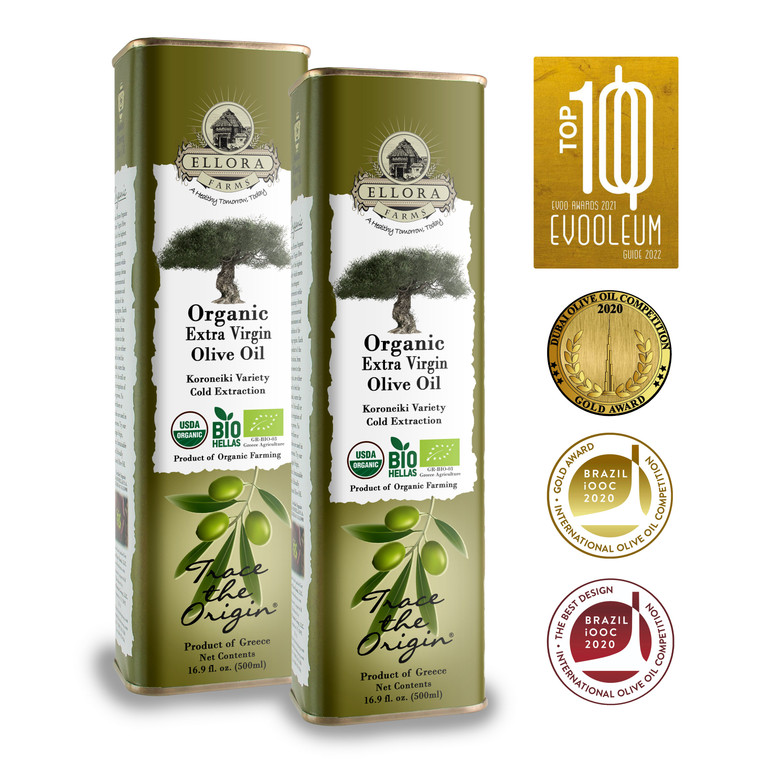 Certified USDA Organic Greek Extra Virgin Olive Oil, Single Origin & Traceable EVOO, 17 oz, Tin, Pack of 2