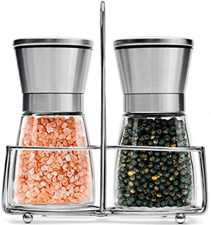 Salt & Pepper Mills, 3 Pcs Grinder with Free Caddy, Empty & Refillable Spice, Pepper or Salt Mills