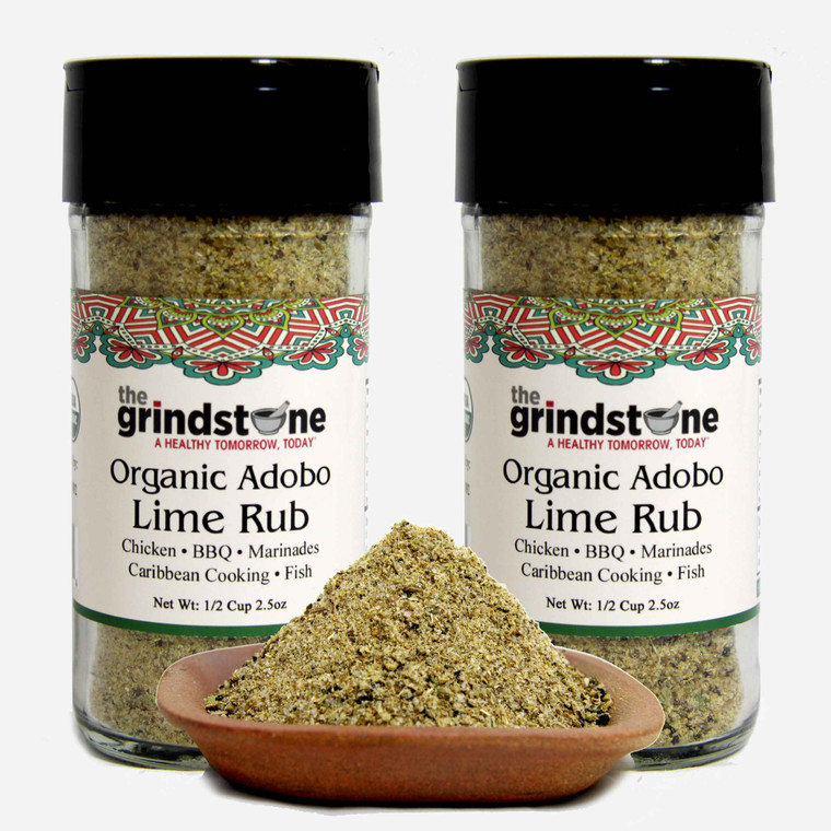 Organic Adobo Lime Rub, Glass Jar with sifter, 2.5 oz each, Pack of 2