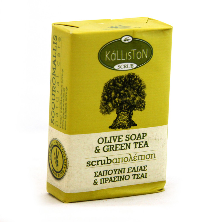 Olive Oil Soap Scrub with Green Tea Extract & Aroma  | All Natural | Made in Ancient Crete, Greece | 3.53 oz.