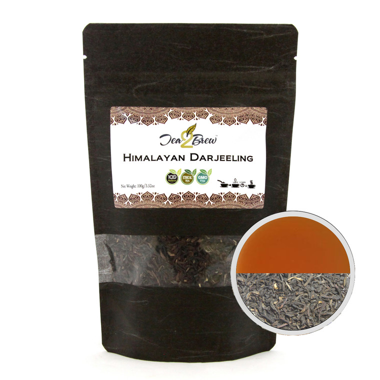 HIMALAYAN DARJEELING TEA | Loose Leaf Mountain Grown Black Tea | Designer Resealable Pouch | 3.52 oz.