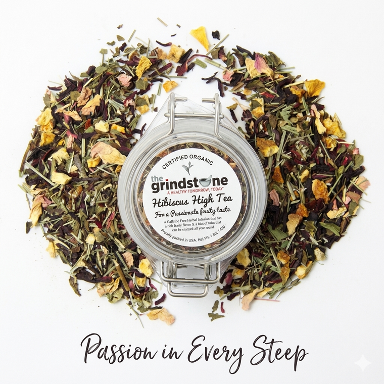 Organic Hibiscus High Tea, Caffeine Free Herbal Infusion, Wellness Tea Collection. 1.5 oz. Jar