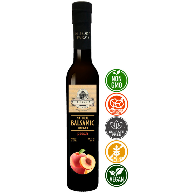 Infused Balsamic Vinegar Crème with Peach, All Natural, Product of Crete, Greece, 250 ml