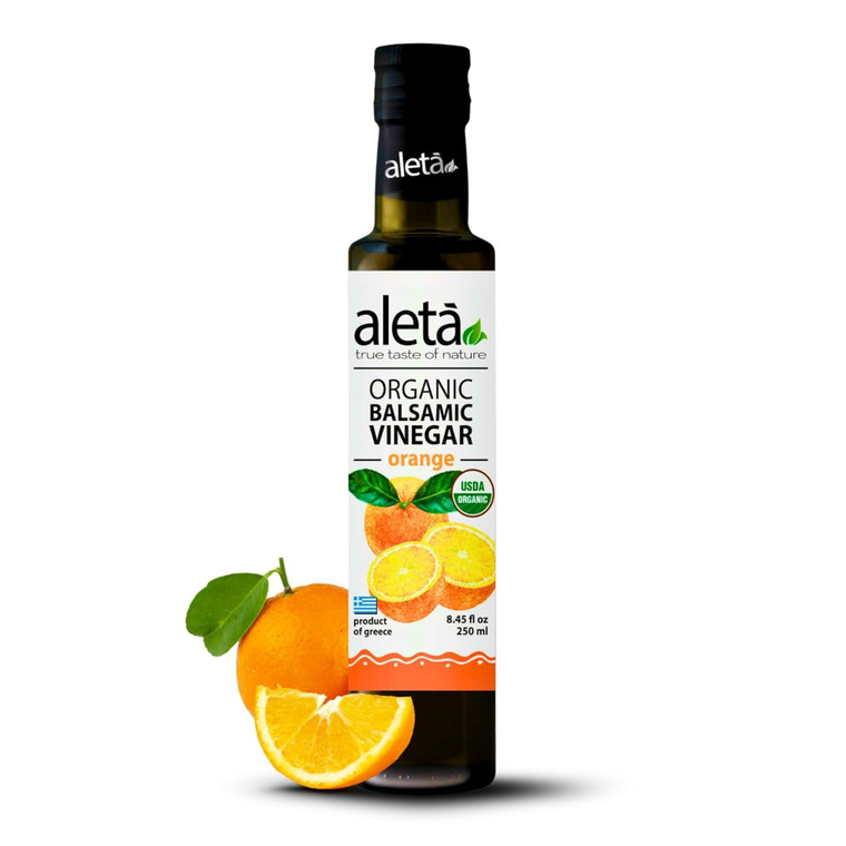 Aleta Organic, Infused Orange Balsamic Vinegar, Great Taste Award Winner, Glass Bottle, 8.45 oz.