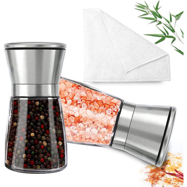 Salt & Pepper Mills, 3 Pcs Grinder with Free Caddy, Empty & Refillable  Spice, Pepper or Salt Mills