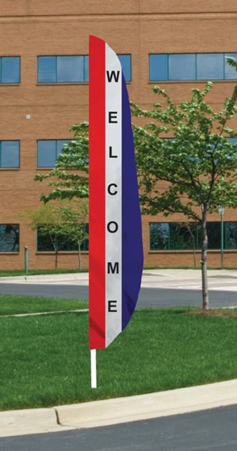 "Welcome" Flutter Flag (#3) - 26"x12' - For Outdoor Use