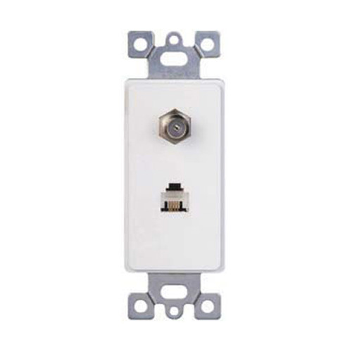 Decorator Style Insert, Combination - One RJ11 Phone Jack, One TV Cable Jack, White