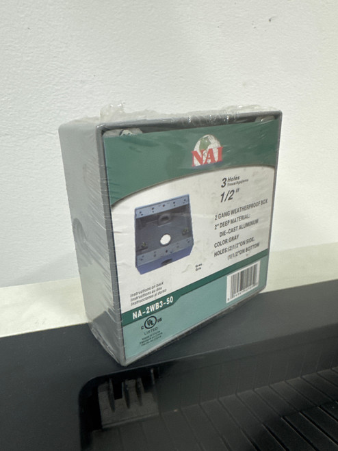 2-Gang Weatherproof Box, 2-3/16" Deep, 3 Holes