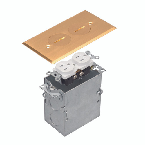 Floor Box Assembly, Rectangular 1-Gang Screw-In Cover, Brass Floor Box Assembly, Rectangular 1-Gang Screw-In Cover, Brass