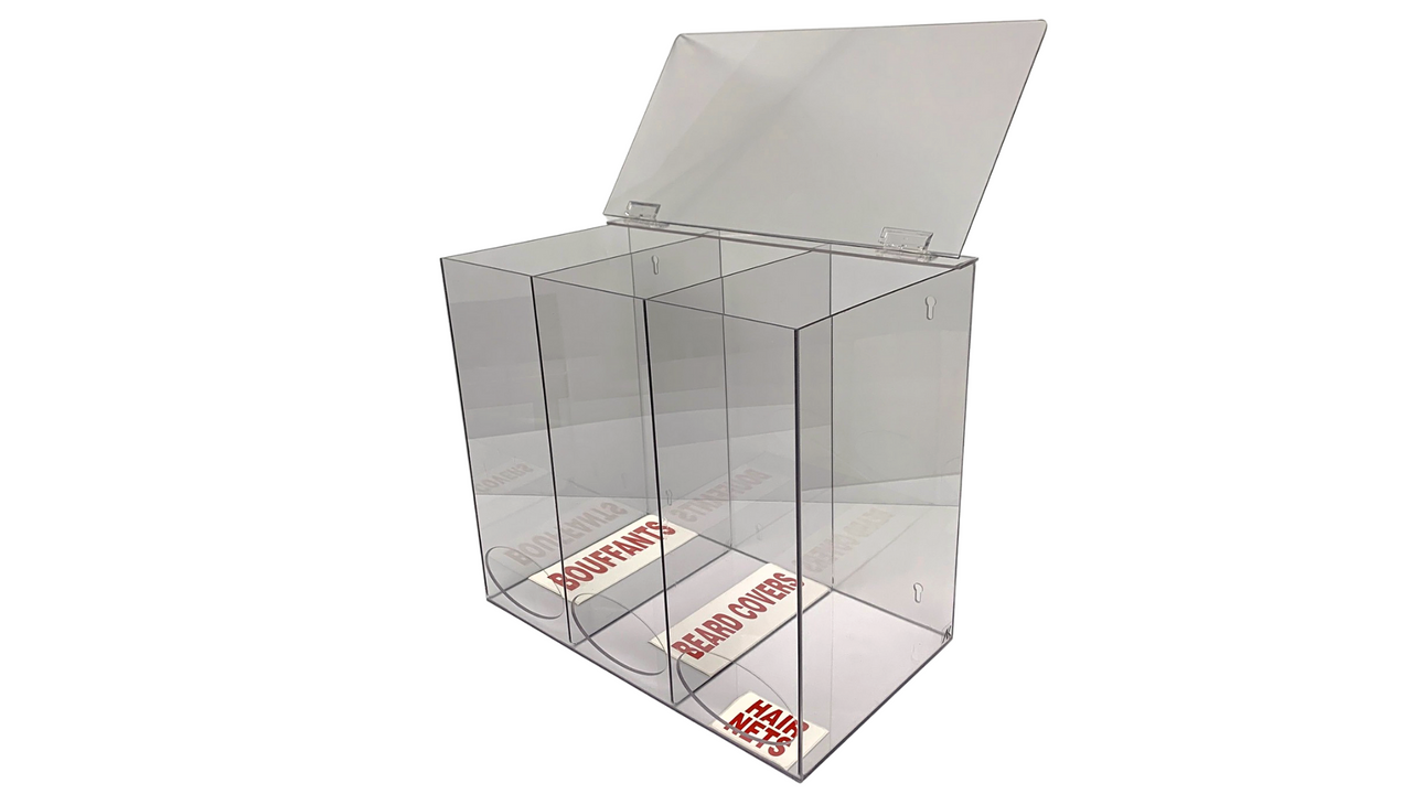 Acrylic Dispensers - 3 Compartments, Hinged Lid, 15-3/4