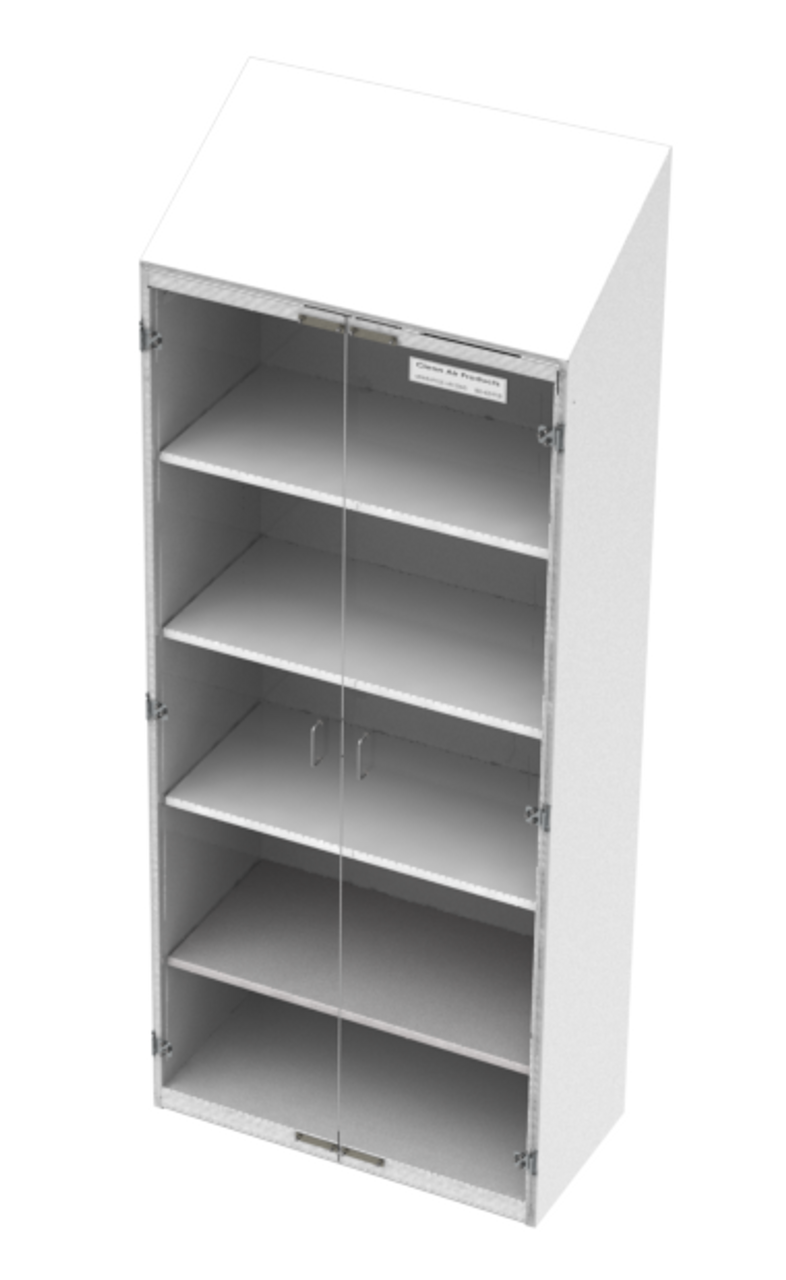 Cleanroom Storage Cabinets; 36Wx18Dx90H, Sloped Top, White Painted  Steel, 4 Adjustable Shelves, Acrylic Doors, CAP-91SC-WR-36Wx18Dx90H-G339