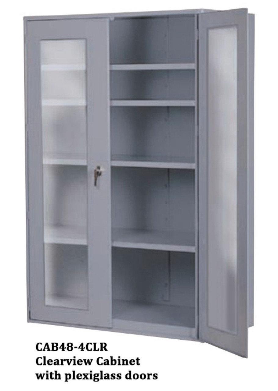 DISCONTINUED Metal Storage System, Clear Front Doors, Painted Gray, 48Wx  24Dx 72H, 4 Shelves, LB-CAB48-4CLR - Cleanroom World