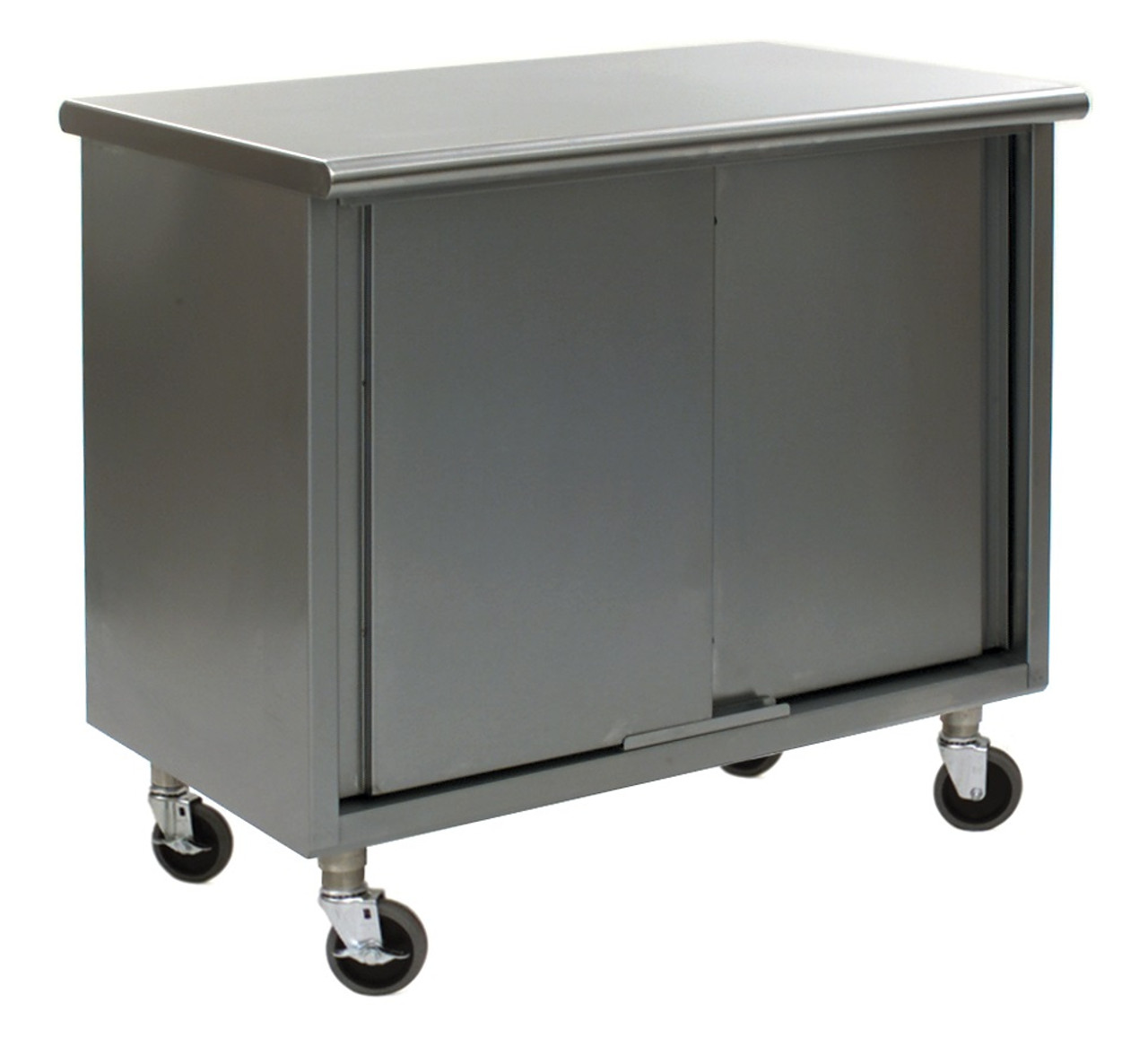 Stainless Steel Lab Cabinets Flat Top Wheels Sliding Doors