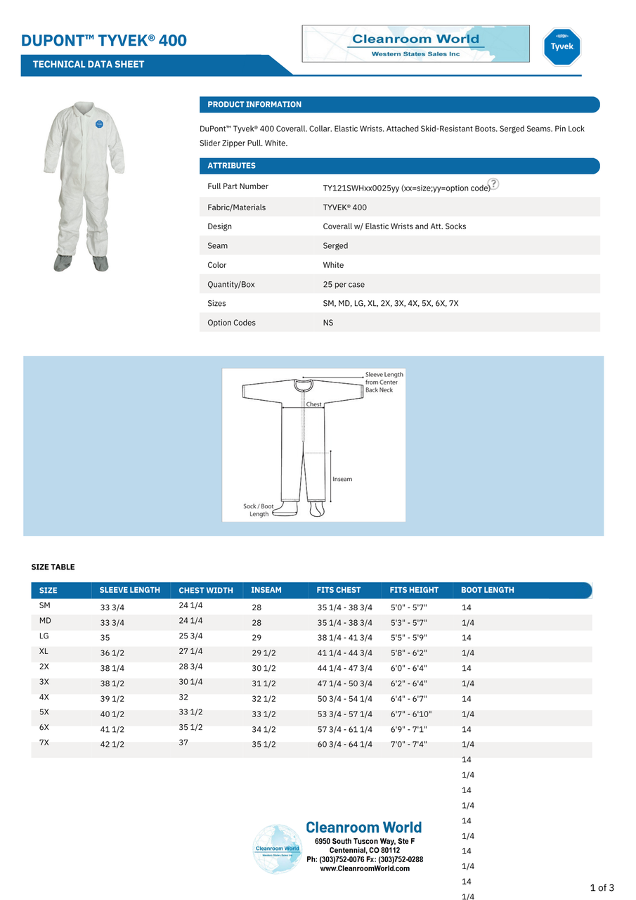 Tyvek Coveralls | Non-Skid Boots, Elastic Wrists Tyvek Coveralls