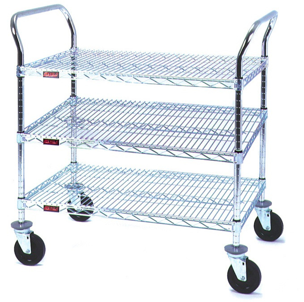 Utility Carts: 800 LBS Capacity, Casters, 3 Wire Shelves, Stainless Steel,  EA-U3-S