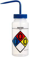Wash Bottle, Water, 16 oz, Wide Mouth, Safety Labeled By Cleanroom World