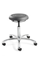 Cleanroom Stool, ISO 4 Class 10, Seat Height: 16"-21.5", Soft Polyurethane Seat, Graphite, Polished Aluminum Base, Dual Wheel Hard Floor Casters By Cleanroom World