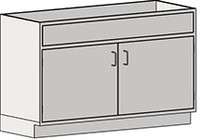  Casework Base Unit, Free Standing Sink Base, Type 304 Stainless Steel, Double Swinging Door